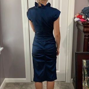 Blue Metallic Knee Length Dress